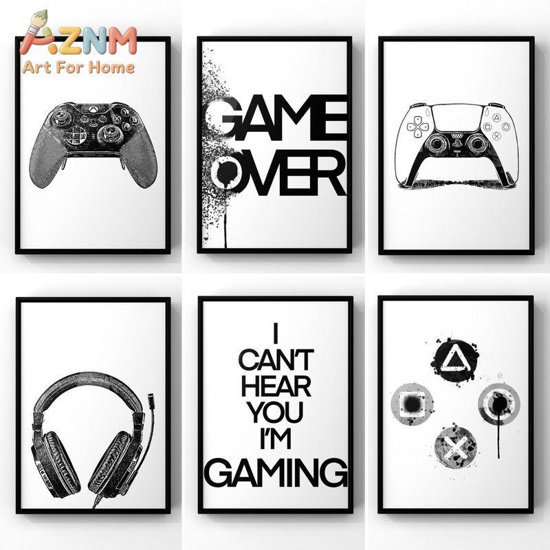 Gaming Accessories For Room - لوحة فنية قماشية للألعاب باللونين الأسود